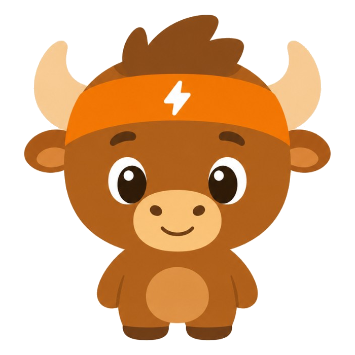 Bolt, LiftKin's friendly bull mascot, wearing an orange headband